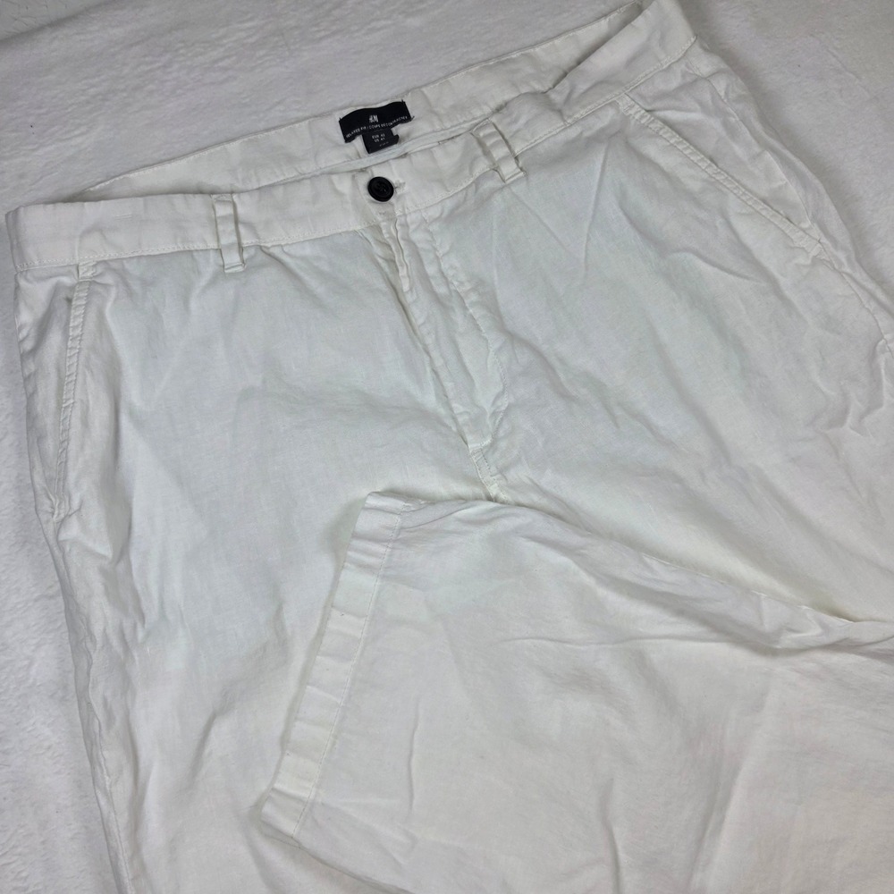 HM Relaxed Fit Linen Cotton Blend Pants White Mens Size 42 1123347 7